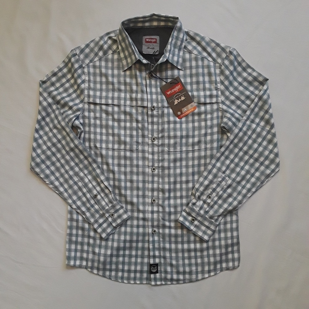 Wrangler Outdoor Series Mens Long Sleeve Plaid Shirt Small Reg Fit Performance